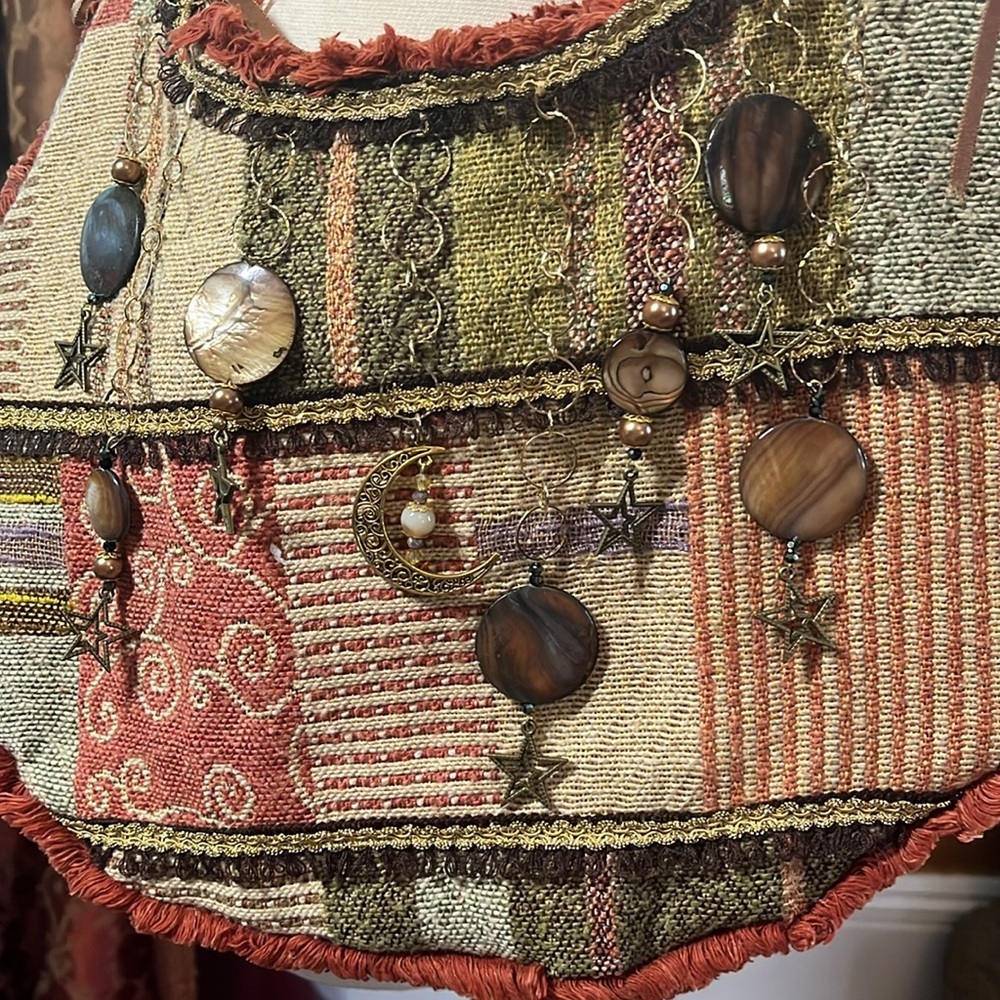 Handmade Boho hippy Fringe Bag with new & recycled fabric kukiu nuts,moon,stars - Picture 17 of 17